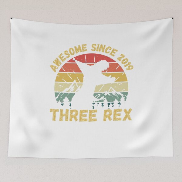 Item preview, AWESOME SINCE 2019, THREE REX, THREE YEARS OLD BIRTHDAY GIFT RETRO VINTAGE designed and sold by TheFirstOne.