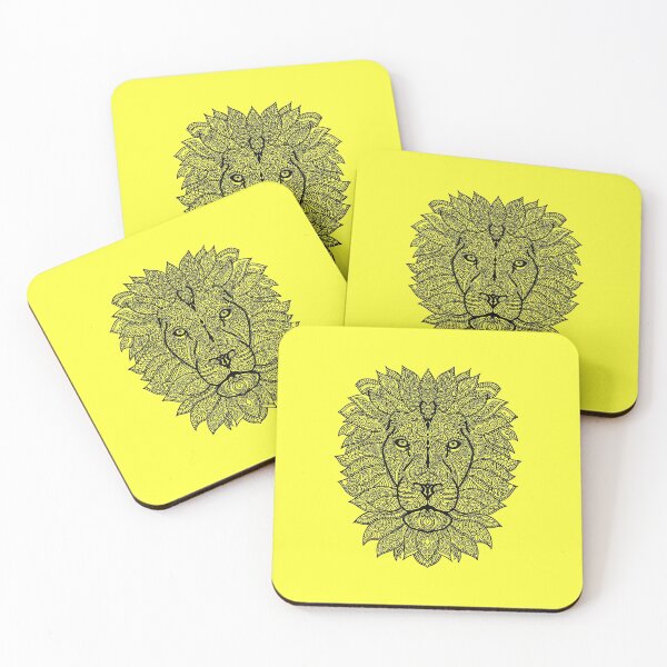 Item preview, Symmetric lion face with artistic curves with contrasting vibrant light yellow  background designed and sold by CiniArt.