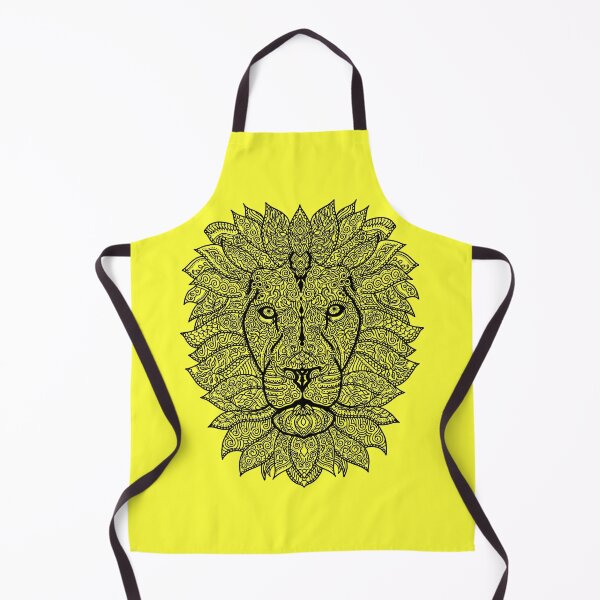 Item preview, Symmetric lion face with artistic curves with contrasting vibrant light yellow background designed and sold by CiniArt.