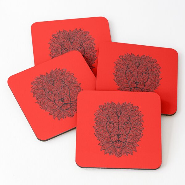 Item preview, Symmetric lion face with artistic curves with contrasting vibrant light red background designed and sold by CiniArt.