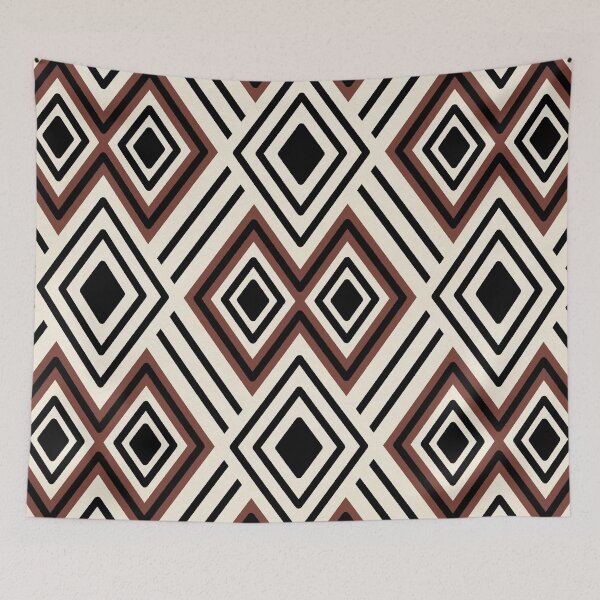 Item preview, Black and terracotta clay tribal diamonds and stripes -  abstract on neutral designed and sold by misentangled.