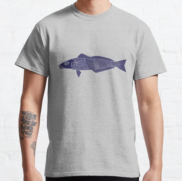 Serious Fish in Navy Blue // A Fish Named Serious // Folk Art // Black and White // Line Drawing Classic T-Shirt
