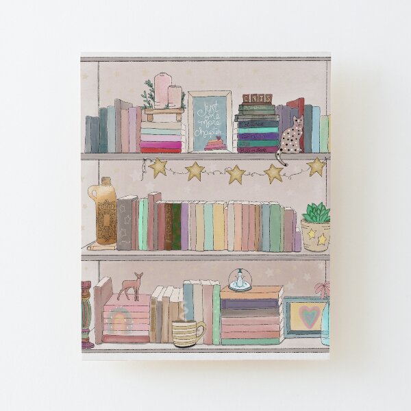 Boho Bear Book Shelf No. 1 Wood Mounted Print
