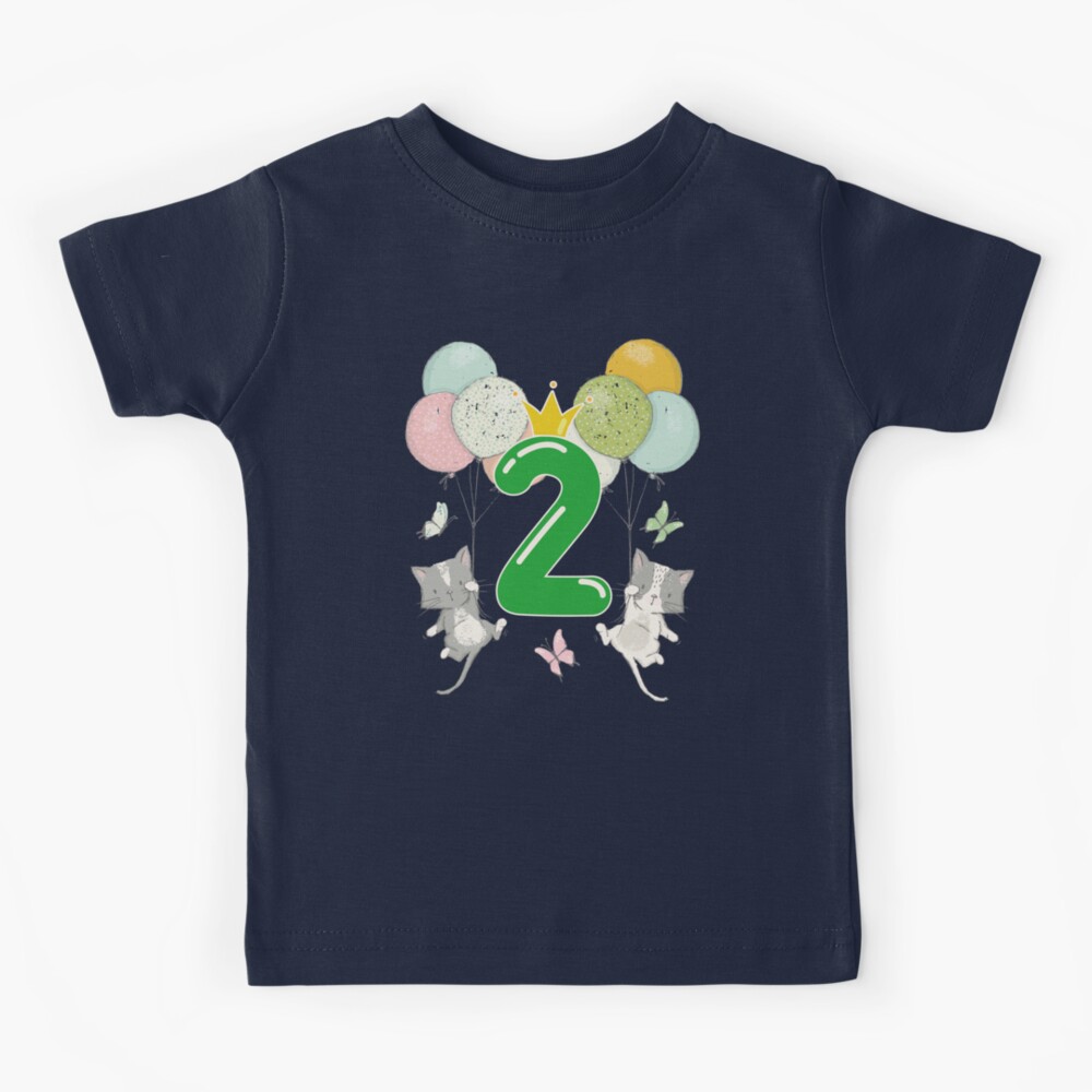T-shirt enfant avec l'œuvre « Anniversaire 2 ans garçon fille figure chats  ballons » de l'artiste catsandmore