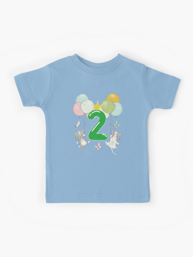 T-shirt enfant avec l'œuvre « Anniversaire 2 ans garçon fille figure chats  ballons » de l'artiste catsandmore