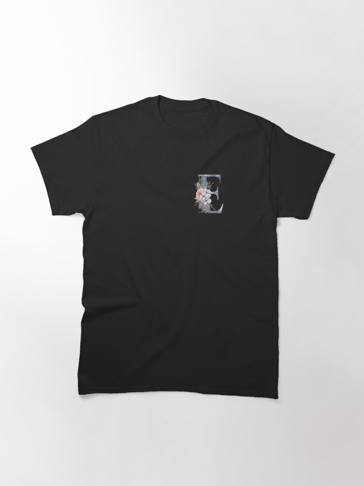 Alternate view of Floral Monogram E, Last Name Monogram E Classic T-Shirt
