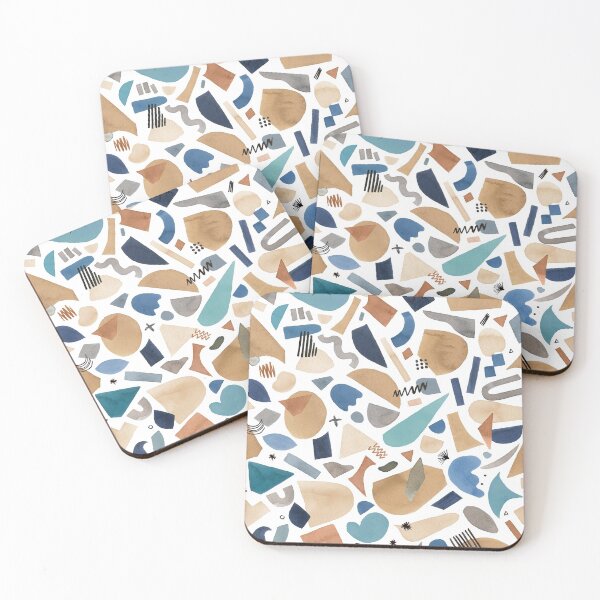 Item preview,  Geometric abstract print of pieces and shapes - Blue and ocher designed and sold by ninoladesign.