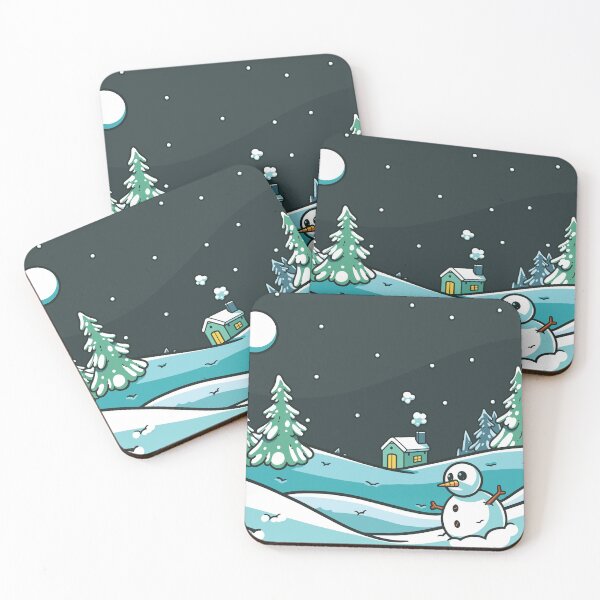 Item preview, Winter scenery with snowman, snow, trees, moon, house and shovel. designed and sold by kickingdesigns.