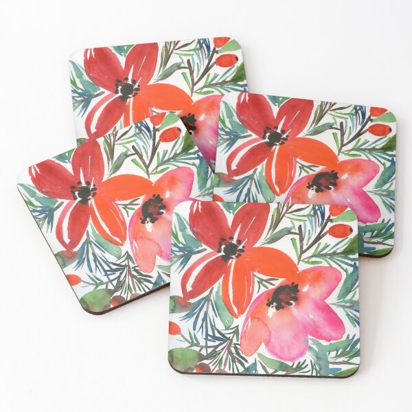 Item preview, red flowers in festive foliage designed and sold by kosarandrea.