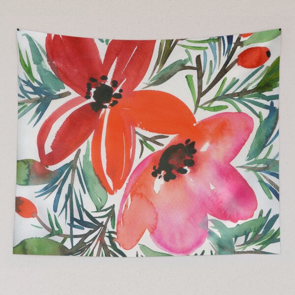 Item preview, red flowers in festive foliage designed and sold by kosarandrea.