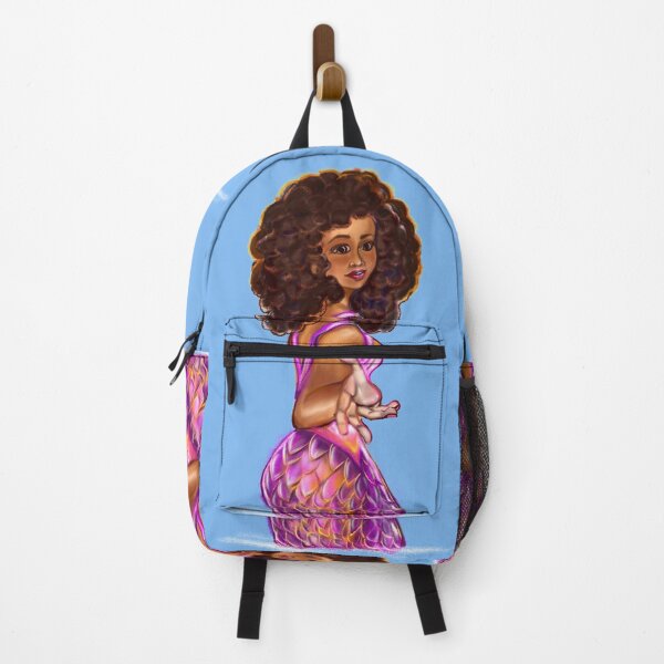 Item preview, Mermaid with outstretched arm, brown eyes, Curly hair and caramel brown skin - light background designed and sold by Artonmytee.