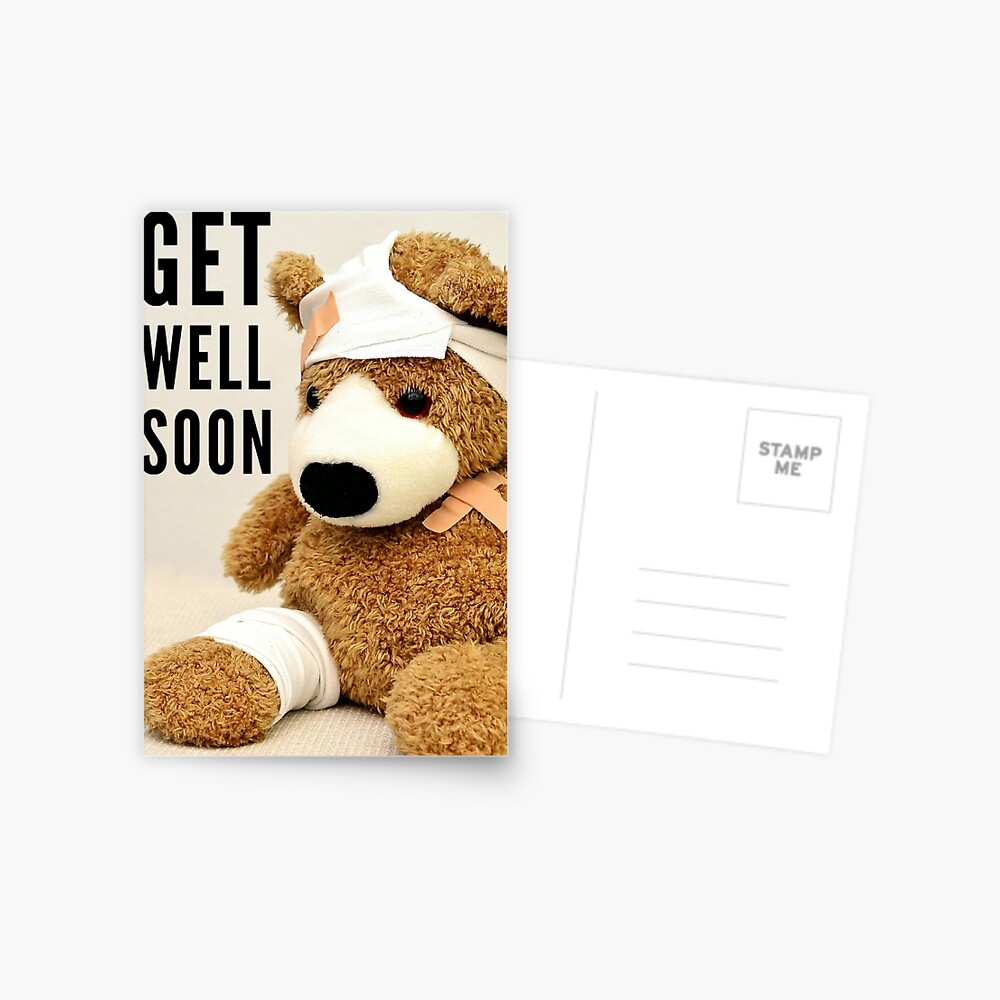 GET WELL SOON Cute teddy Bear w/ Hammer 5x6.5 Greeting Card Art #1339