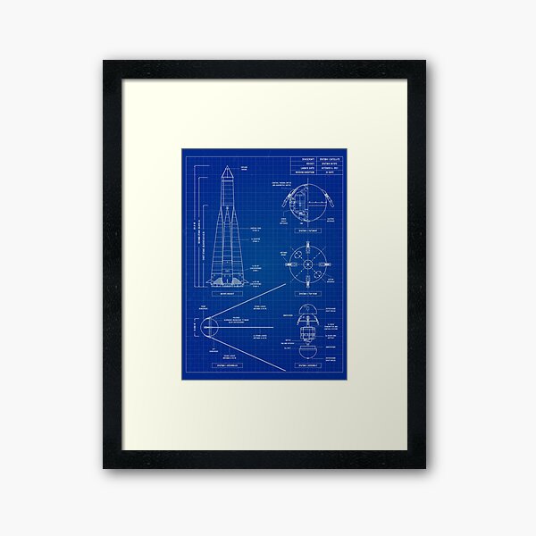 Sputnik 1 (Blueprint) Vertical Framed Art Print