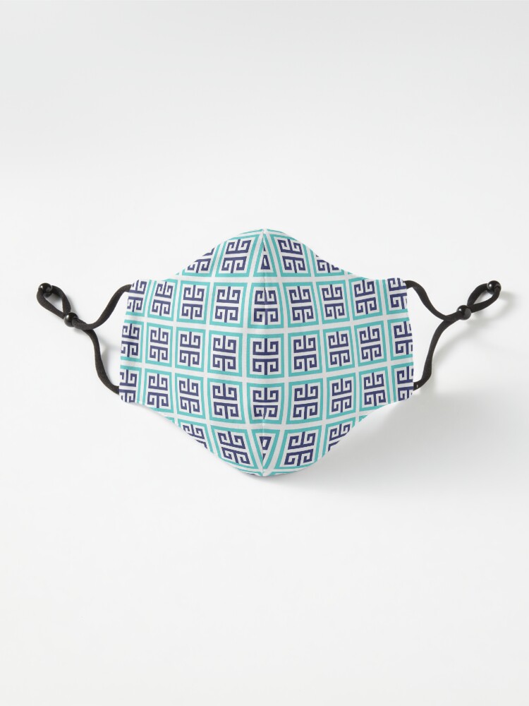 Alternate view of Blue Aqua Greek Key Pattern Mask