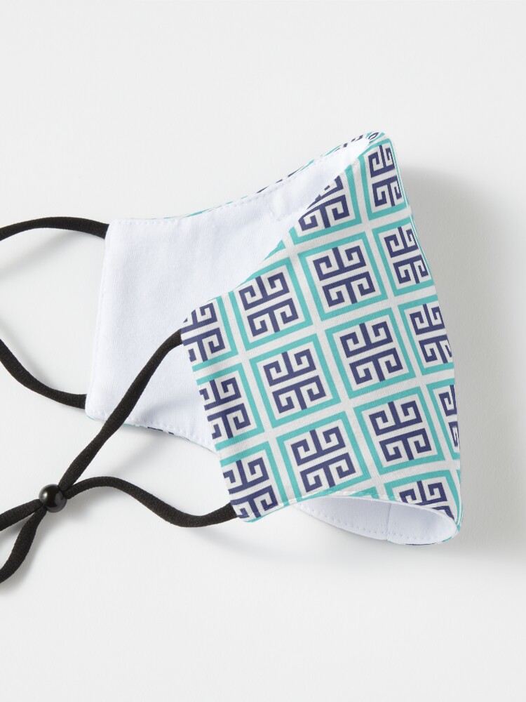 Alternate view of Blue Aqua Greek Key Pattern Mask