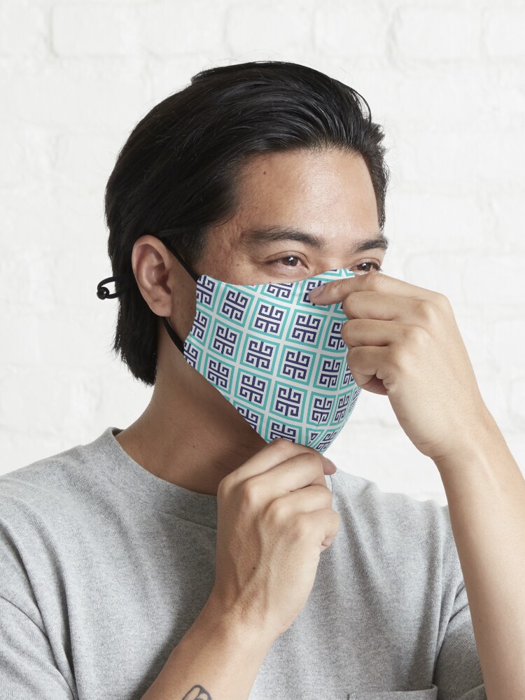 Alternate view of Blue Aqua Greek Key Pattern Mask