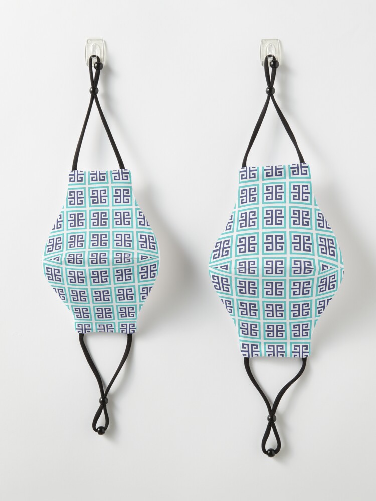 Alternate view of Blue Aqua Greek Key Pattern Mask