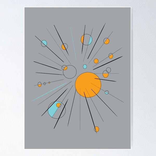 Item preview, Retro Abstract Art Print Orange Blue Circles and Lines designed and sold by fingerbeans.