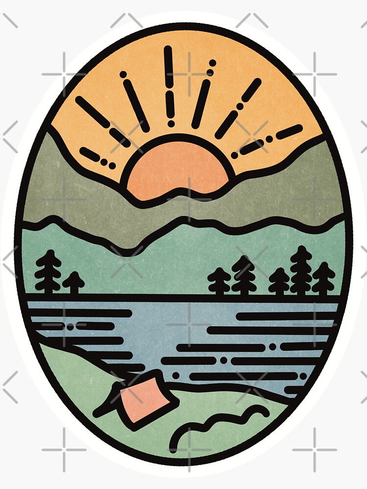 Thumbnail 3 of 3, Sticker, Camping Mountain Sunset designed and sold by itsabbydoodles.