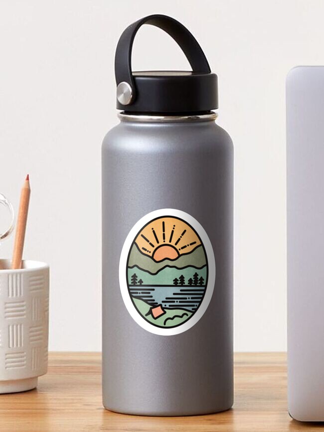 Thumbnail 1 of 3, Sticker, Camping Mountain Sunset designed and sold by itsabbydoodles.