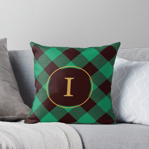 Item preview, Plaid Tartan Green Diagonal Monogram Initial Letter I designed and sold by fotografixgal.