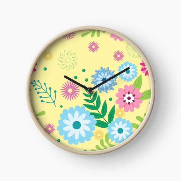 Floral Pattern on yellow background Clock