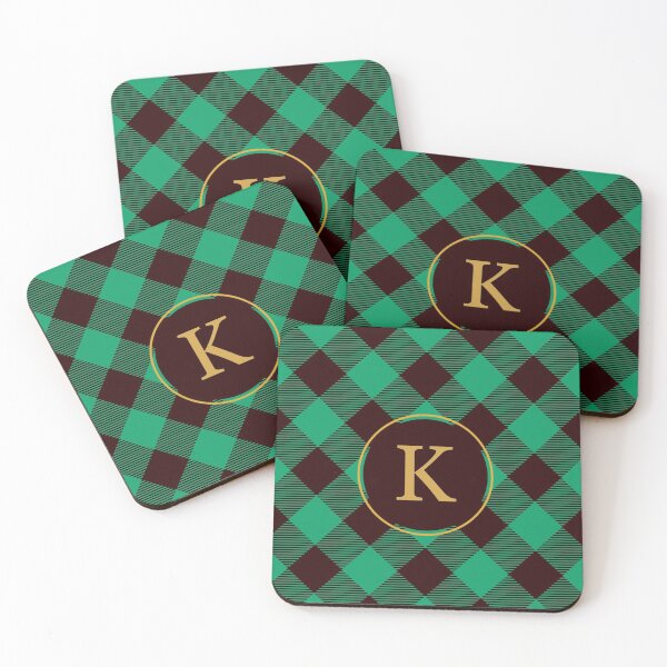 Item preview, Plaid Tartan Green Diagonal Monogram Initial Letter K designed and sold by fotografixgal.
