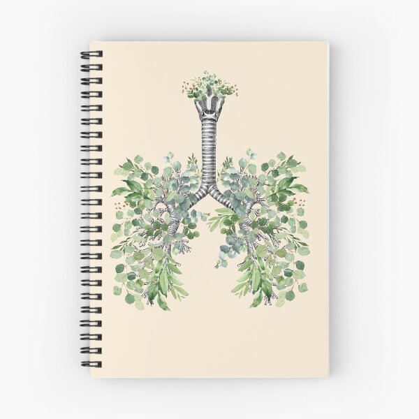 Item preview, lungs, bloom eucalyptus leaves, anatomy, watercolor blue butterflies designed and sold by Collagedream.