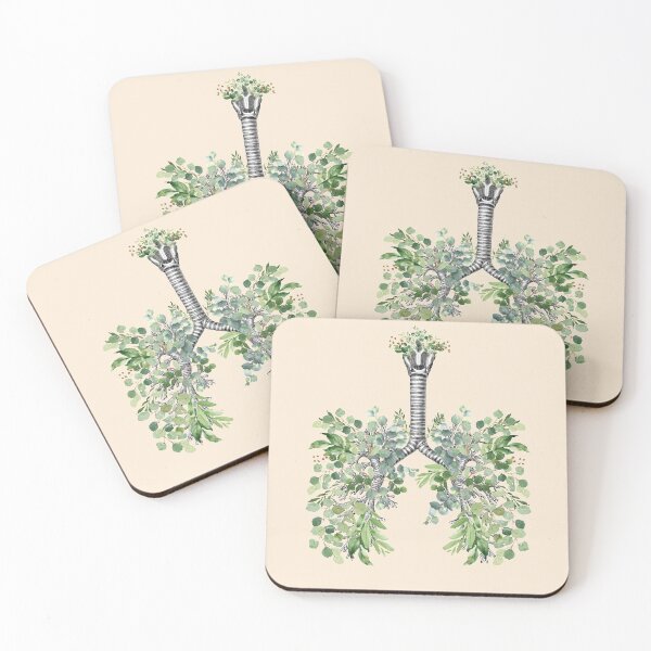 Item preview, lungs, bloom eucalyptus leaves, anatomy, watercolor blue butterflies designed and sold by Collagedream.