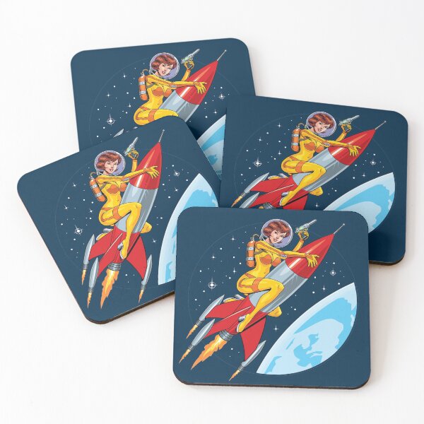 Item preview, Vintage sci-fi astronaut woman riding a rocket designed and sold by 91pw11.