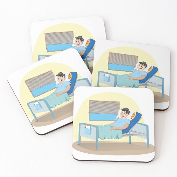 Item preview, Mascot Caucasian man bedridden in a hospital room. Ideal for informational and institutional related to medicine designed and sold by LucianoCosmo.