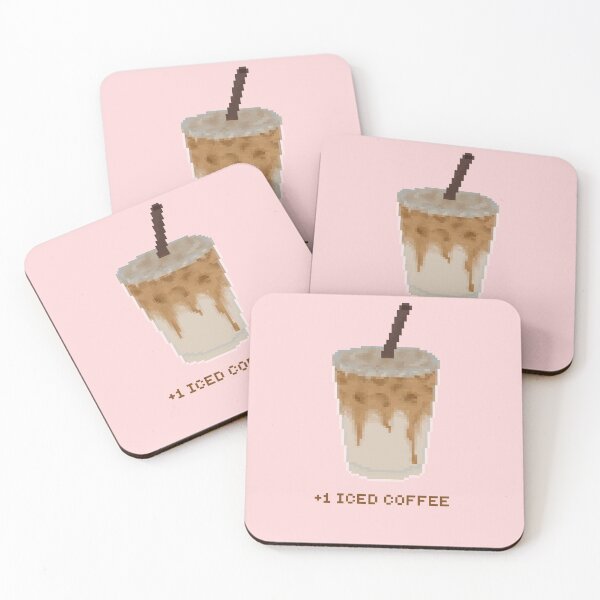 Item preview, +1 iced coffee pixel art drawing (pink background) designed and sold by tifft.