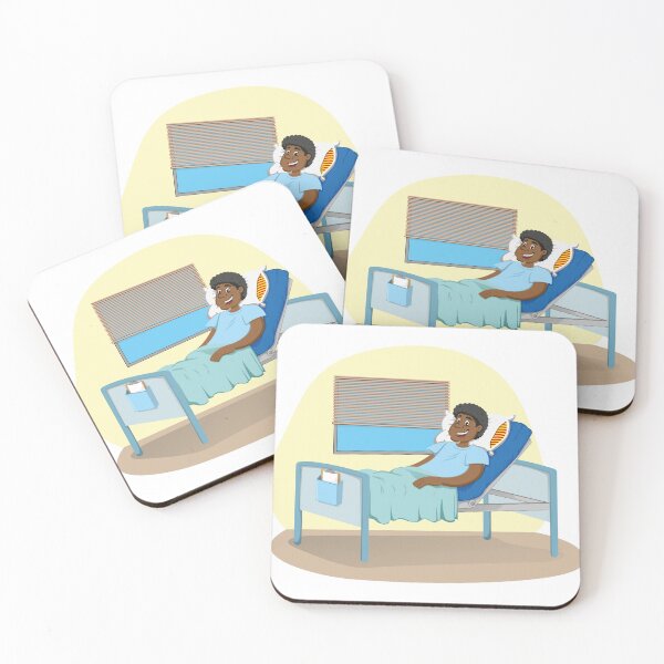 Item preview, Mascot man of African descent bedridden in a hospital room. Ideal for informational and institutional related to medicine designed and sold by LucianoCosmo.