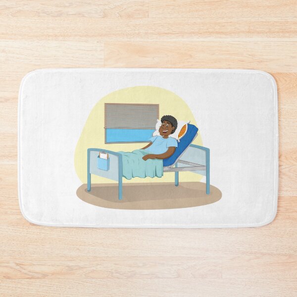 Item preview, Mascot man of African descent bedridden in a hospital room. Ideal for informational and institutional related to medicine designed and sold by LucianoCosmo.
