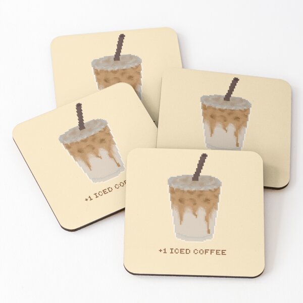 Item preview, +1 iced coffee pixel art drawing (tan background) designed and sold by tifft.