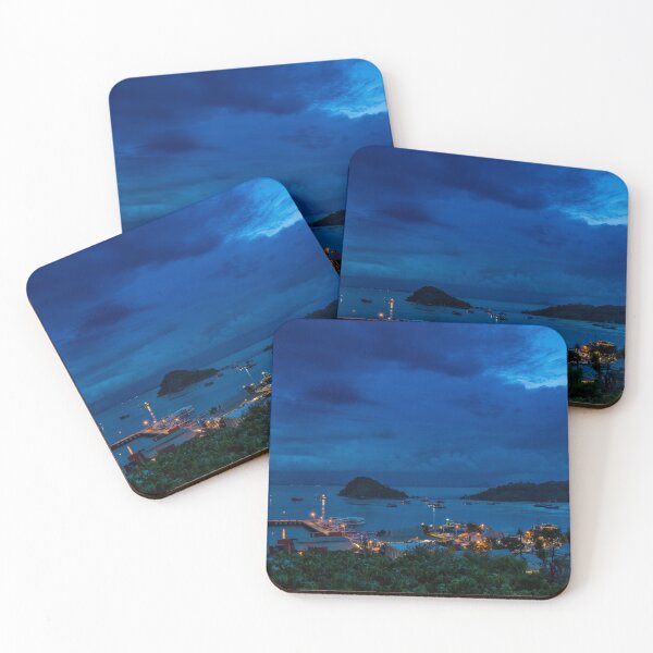 Item preview, Hill top view over Labuan Bajo harbour in the evening at twilight designed and sold by SnapTPhotograph.
