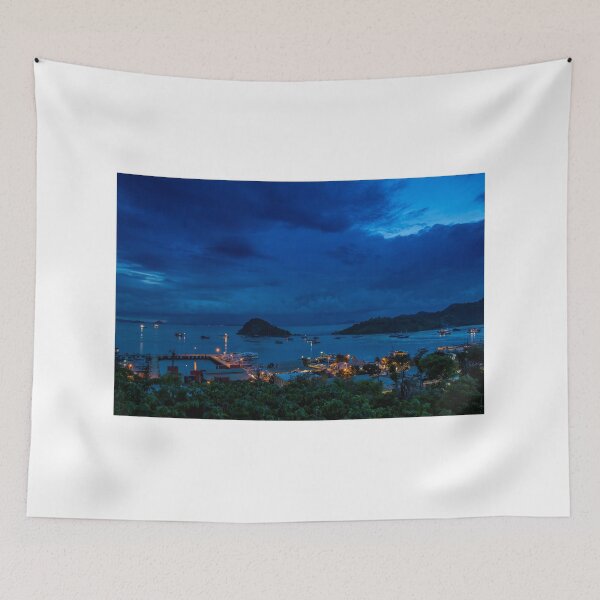 Item preview, Hill top view over Labuan Bajo harbour in the evening at twilight designed and sold by SnapTPhotograph.