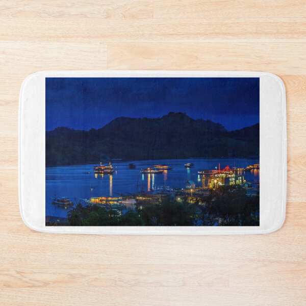 Item preview, A view over the harbour at Labuan Bajo and nearby island at night designed and sold by SnapTPhotograph.