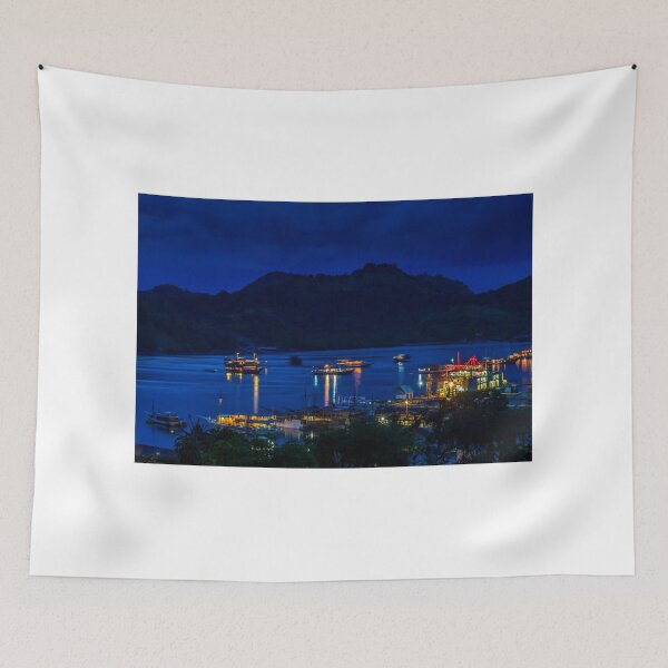 Item preview, A view over the harbour at Labuan Bajo and nearby island at night designed and sold by SnapTPhotograph.