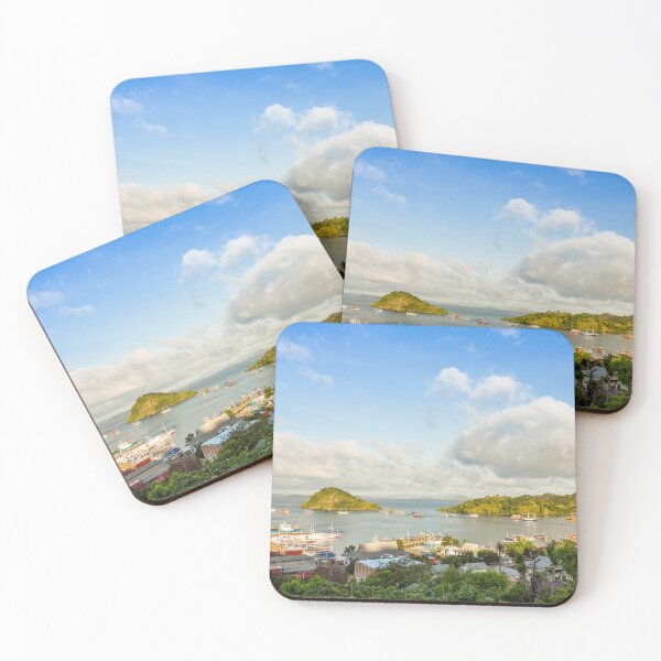 Item preview, A view over the town of Labuan Bajo and harbour in the morning, Indonesia designed and sold by SnapTPhotograph.