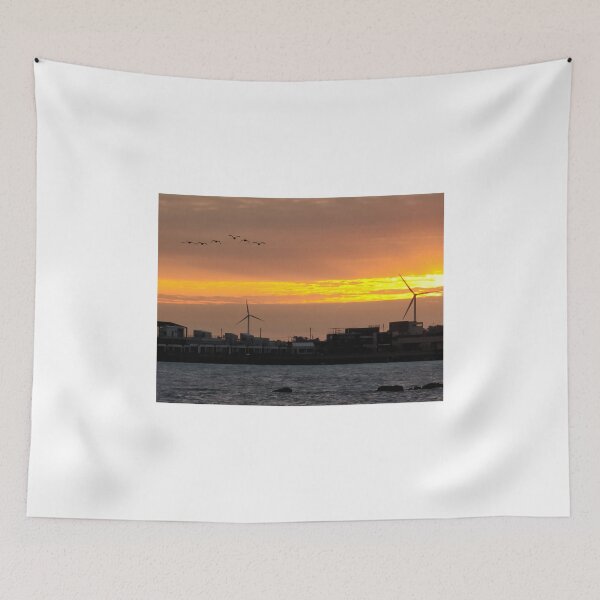 Item preview, Jeju sea sunrise, windmill and migratory birds, korea. designed and sold by human8891.