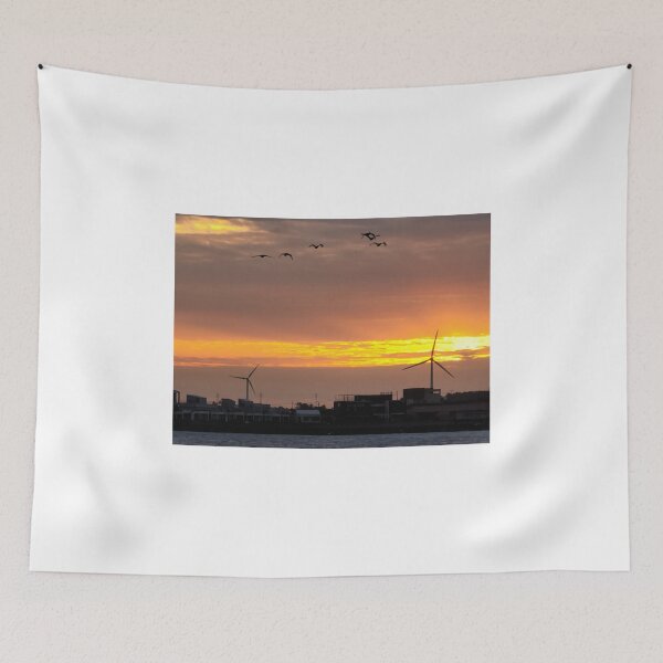 Item preview, Jeju sea sunrise, windmill and migratory birds, korea. designed and sold by human8891.