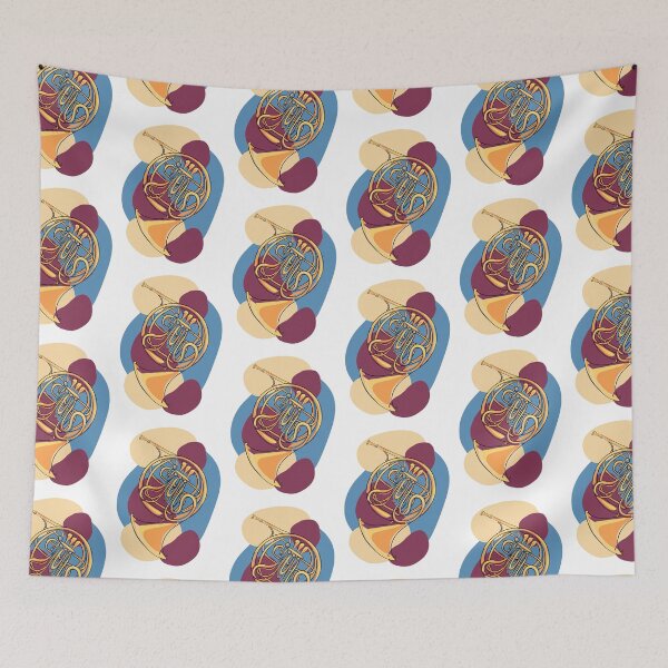 Item preview, French horn with modern background  designed and sold by PaintingsByKF.