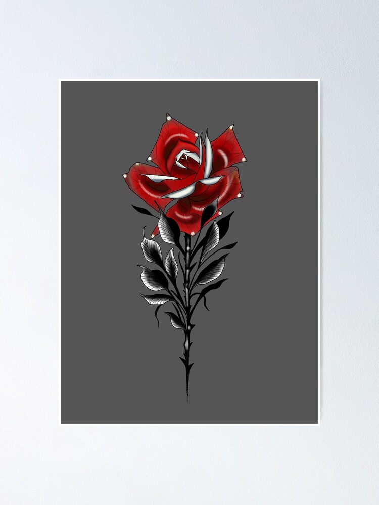 Poster « Tatouage rose rouge », par Blacklinesw9 | Redbubble