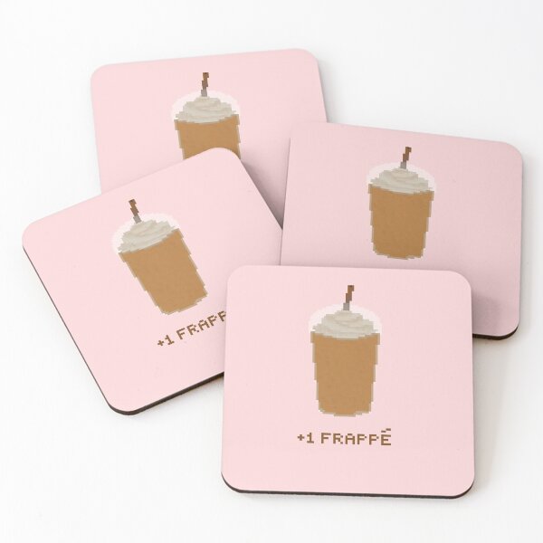 Item preview, +1 frappe coffee pixel art drawing (pink background) designed and sold by tifft.