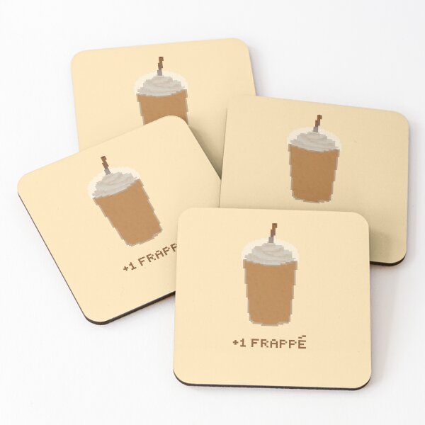 Item preview, +1 frappe coffee pixel art drawing (tan background) designed and sold by tifft.