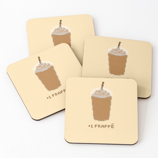 Item preview, +1 frappe coffee with caramel drizzle pixel art drawing (tan background) designed and sold by tifft.