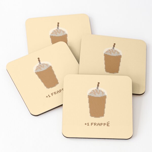 Item preview, +1 frappe coffee with caramel drizzle pixel art drawing (tan background) designed and sold by tifft.