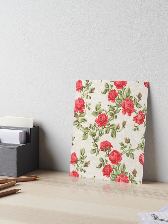Trendy Vintage Red and Pink Floral Print Wrapping Paper
