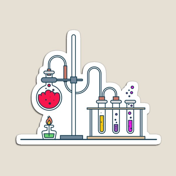 Imán «Ilustraciones de dibujos animados de laboratorio de química» de  Noon-Stickers | Redbubble